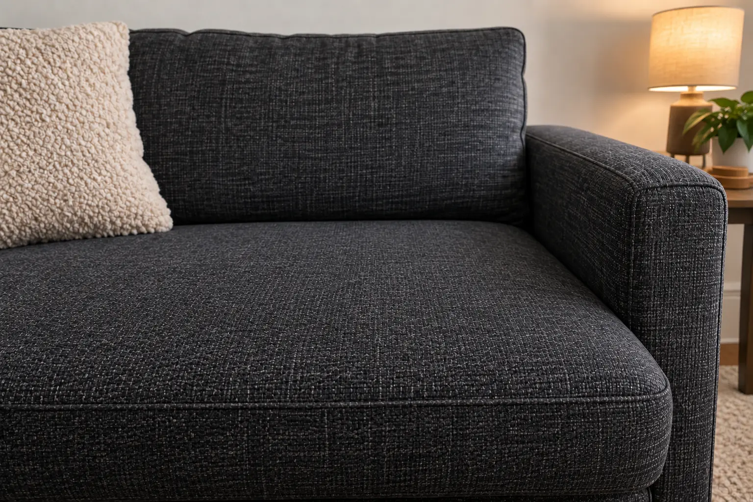 Same dark charcoal couch, clean and free of pet hair