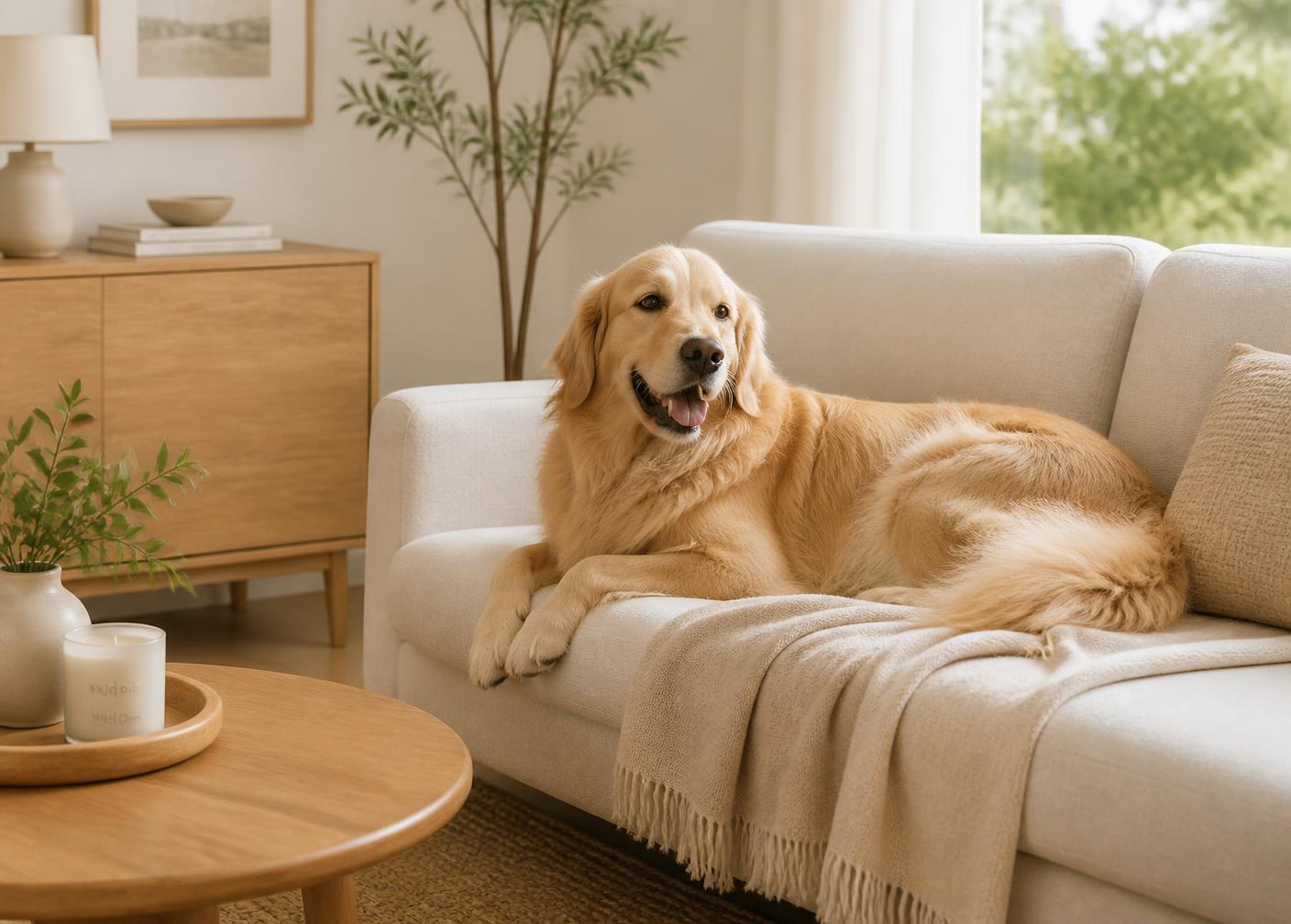 Dog resting on a clean sofa